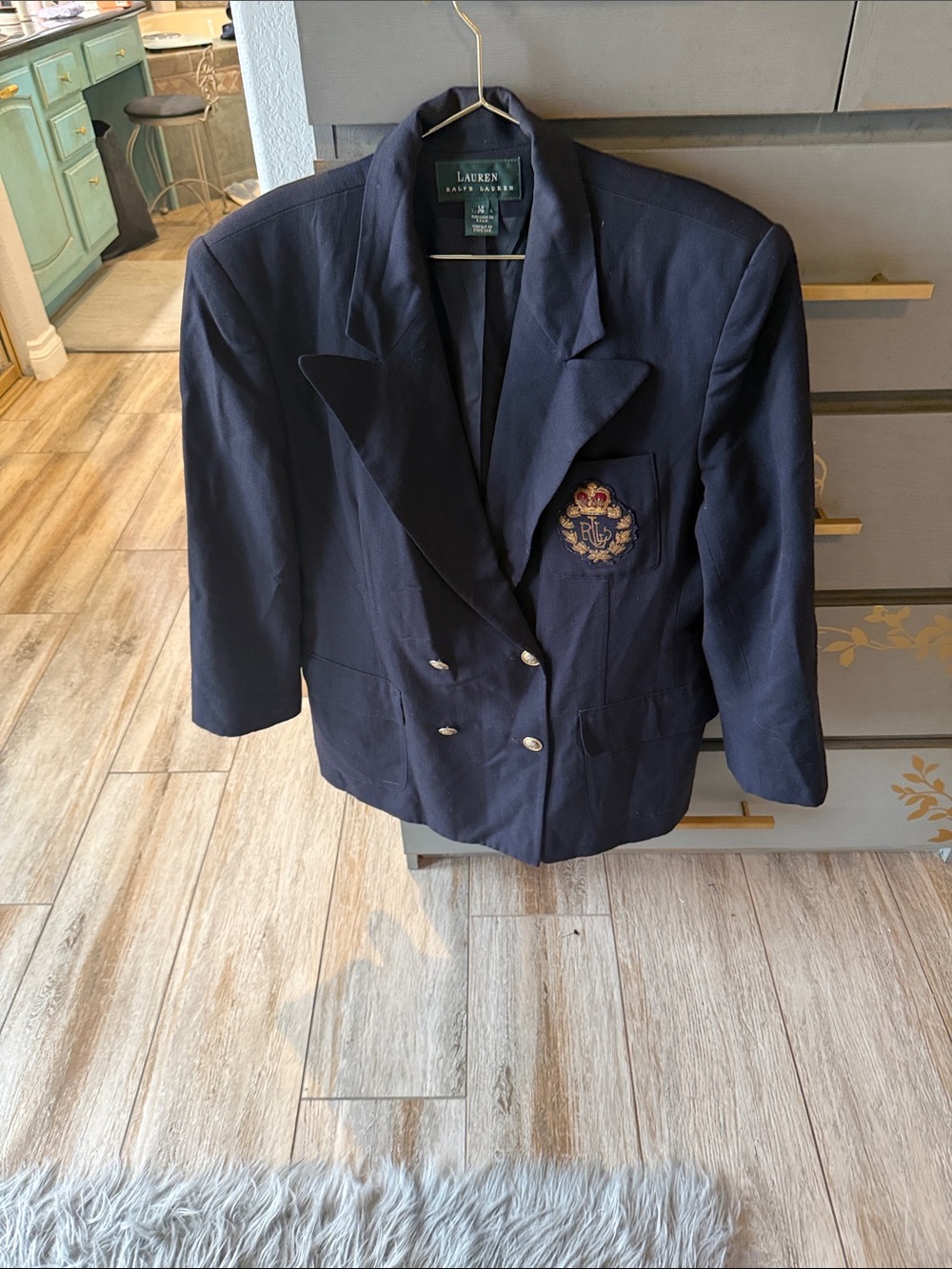 Lauren Ralph Lauren Navy Double-Breasted Blazer with Embroidered Crest